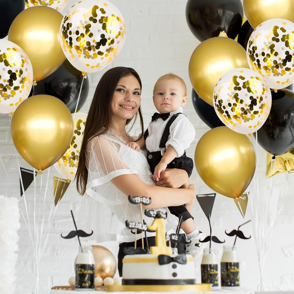 RUBFAC Black and Gold Balloon Garland Arch Kit - 110pcs with Confetti Balloons for Graduation & Wedding Decor