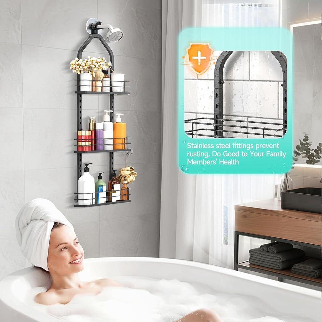 Skiennix Shower Caddy - Adjustable 3-Tier Bathroom Organizer with Anti-Swing Design | Easy Storage Solution