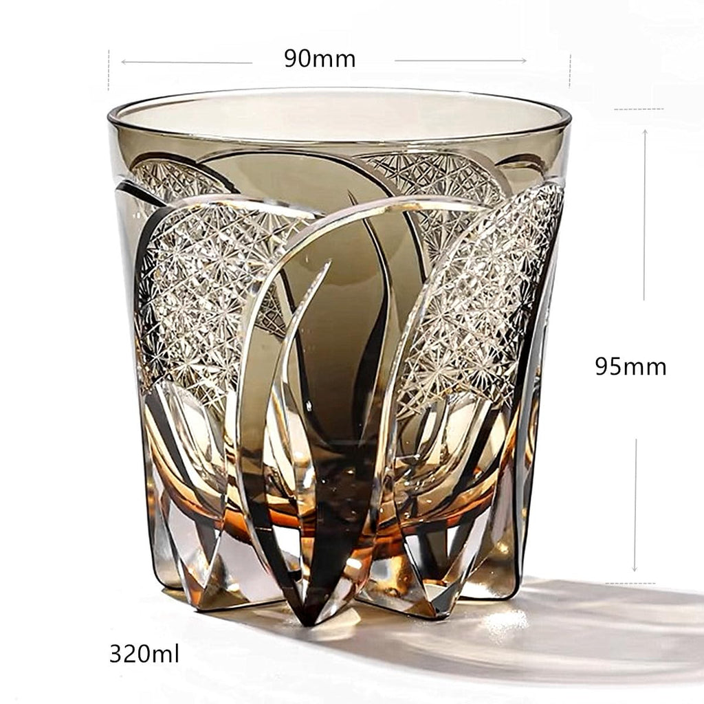 JEKE Hand Cut Crystal Whisky Glass 320ml Edo style Whiskey Glasses -Cocktail-Vodka-Beer Drinkingware Glasses IN GIFT CARTON (C)