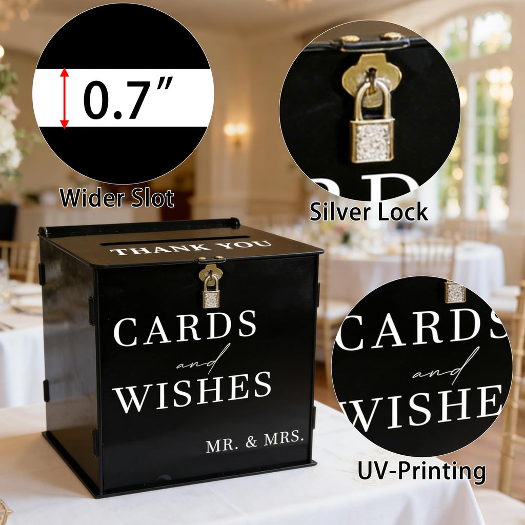 SOFARKKT Black Acrylic Card Box with Slot & Lock, DIY Large Wedding Card Boxes for Reception, Elegant Money Envelop Gift Cards Box for Party Wedding Birthday Baby Shower Graduation Table Decor