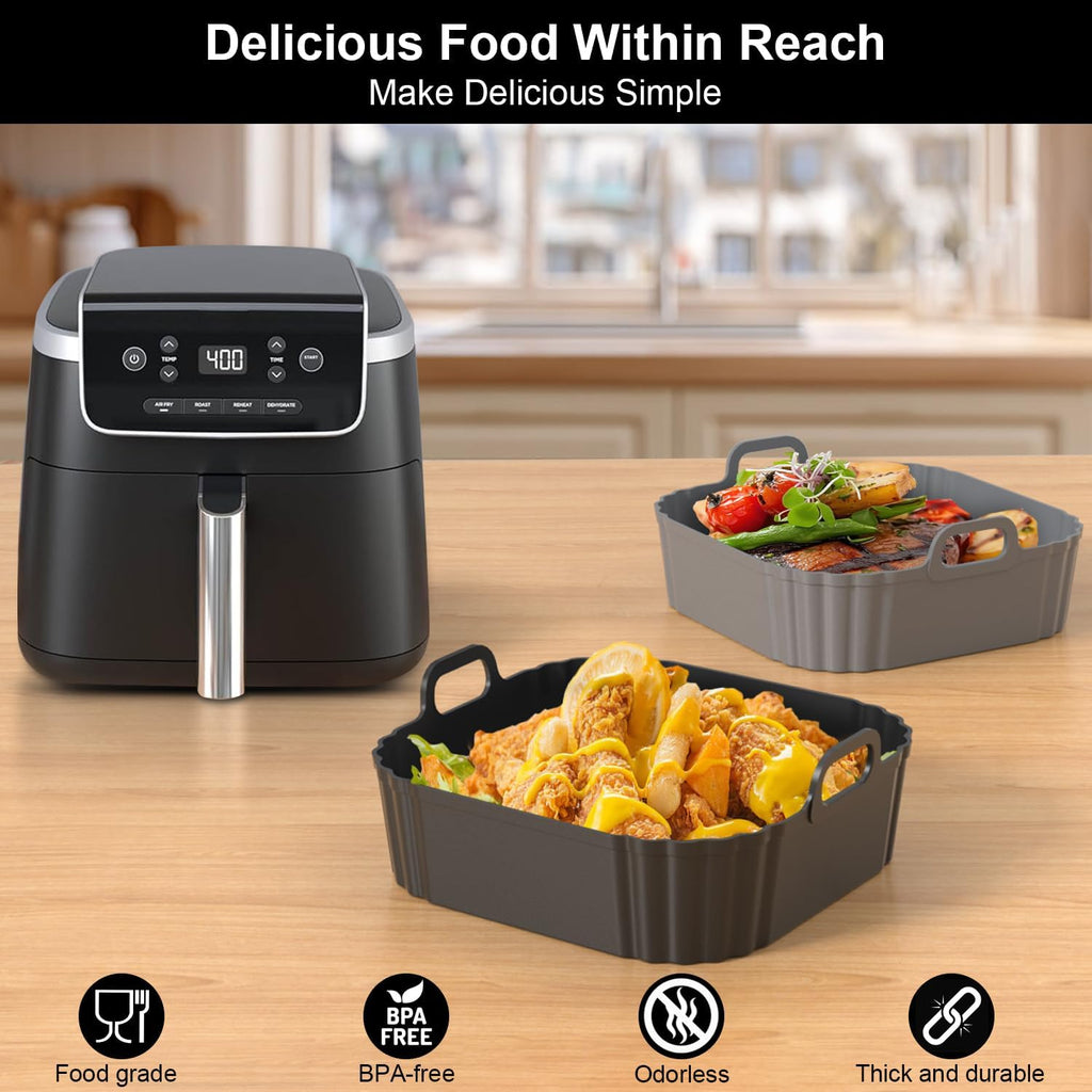 Skiennix 8.5 Inch Square Silicone Air Fryer Liners - Reusable Basket Liners for Ninja & More | 2 Pack
