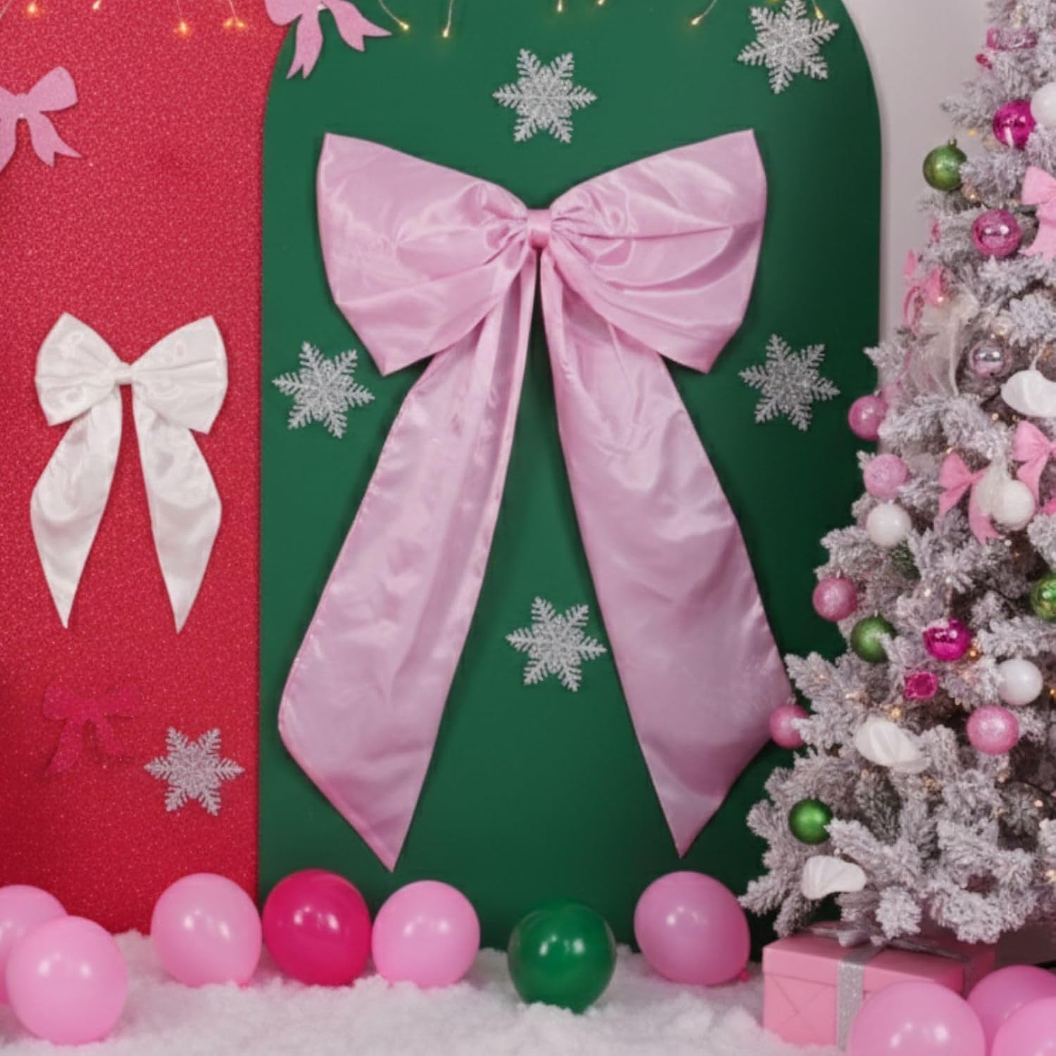 Skiennix Pink & White Bow Decor - 2 Pack for Coquette Room Backdrop | Perfect for Valentine's Day & Weddings