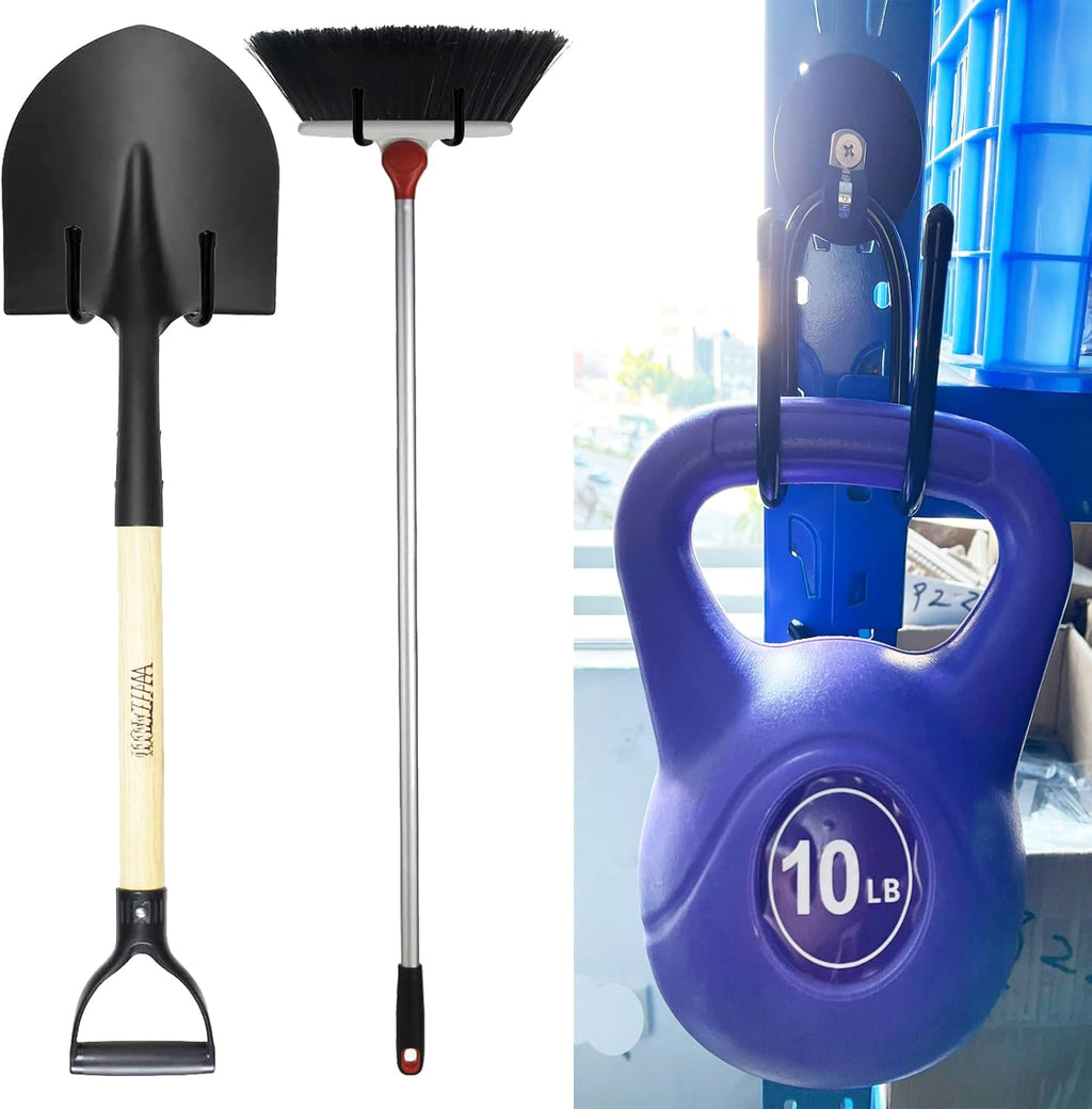 Pmsanzay Heavy-Duty Magnetic Garage Storage Hooks - Rubber Coated Organizer for Tools | 2 Pack (Black)
