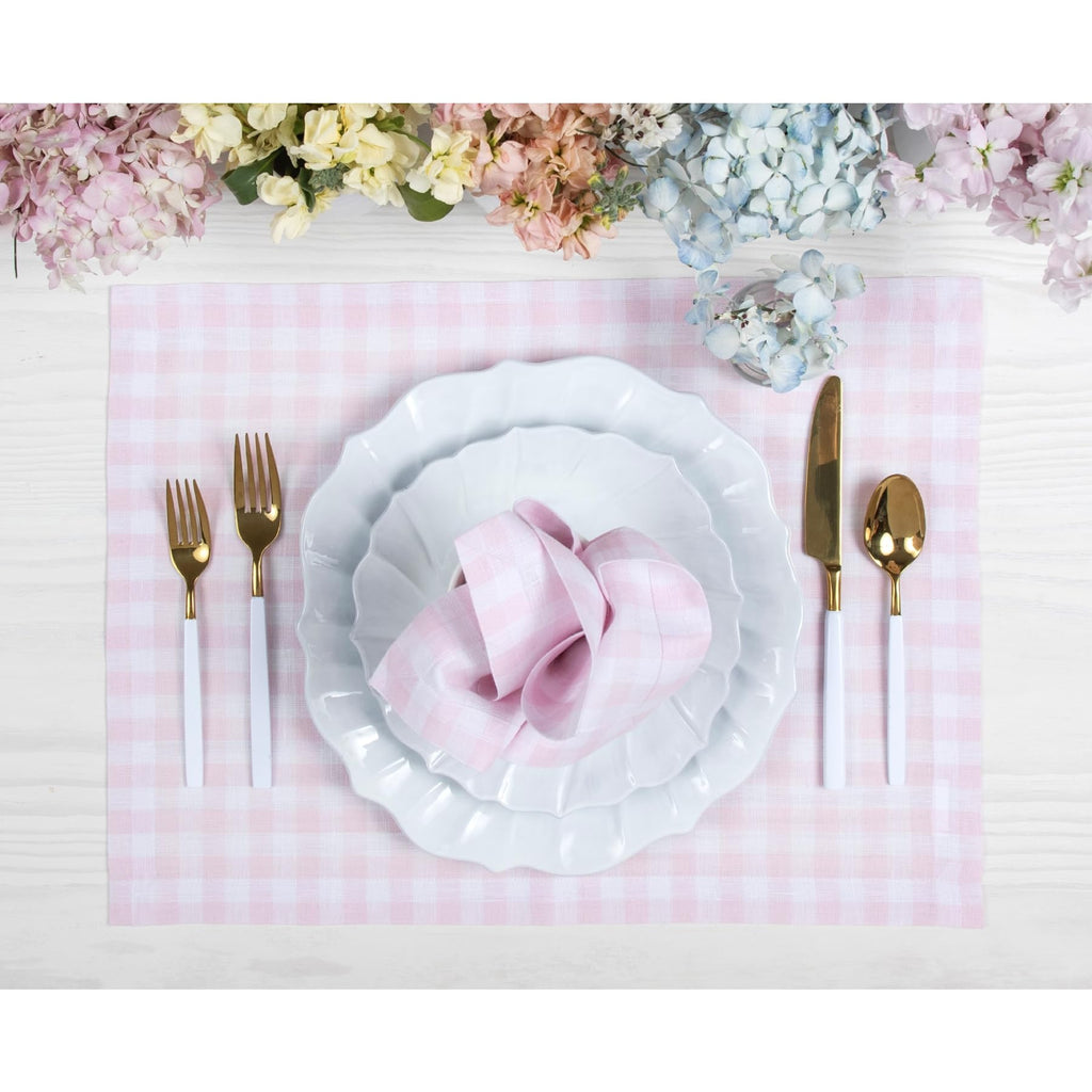 Solino Home Linen Napkins Set of 4-100% Pure Linen Marshmellow Pink Gingham Check Dinner Napkins Cloth 20 x 20 Inch for Mothers Day, Spring, Summer