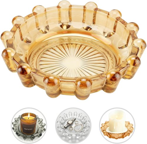 Bubble Smoky Glass Candle Holder - Modern Decor Dish for Small Candles & Diffusers | Stylish Accent for Home Bar & Living Spaces (Golden Amber)