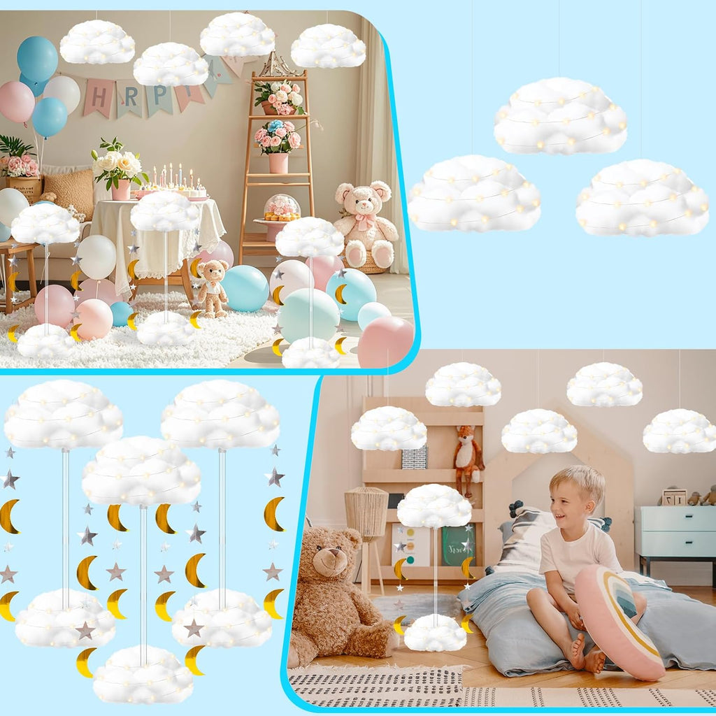 Skiennix 3D Fluffy Cloud LED Light Kit - Hanging & Table Centerpiece Decor for Baby Showers, Nurseries & Parties