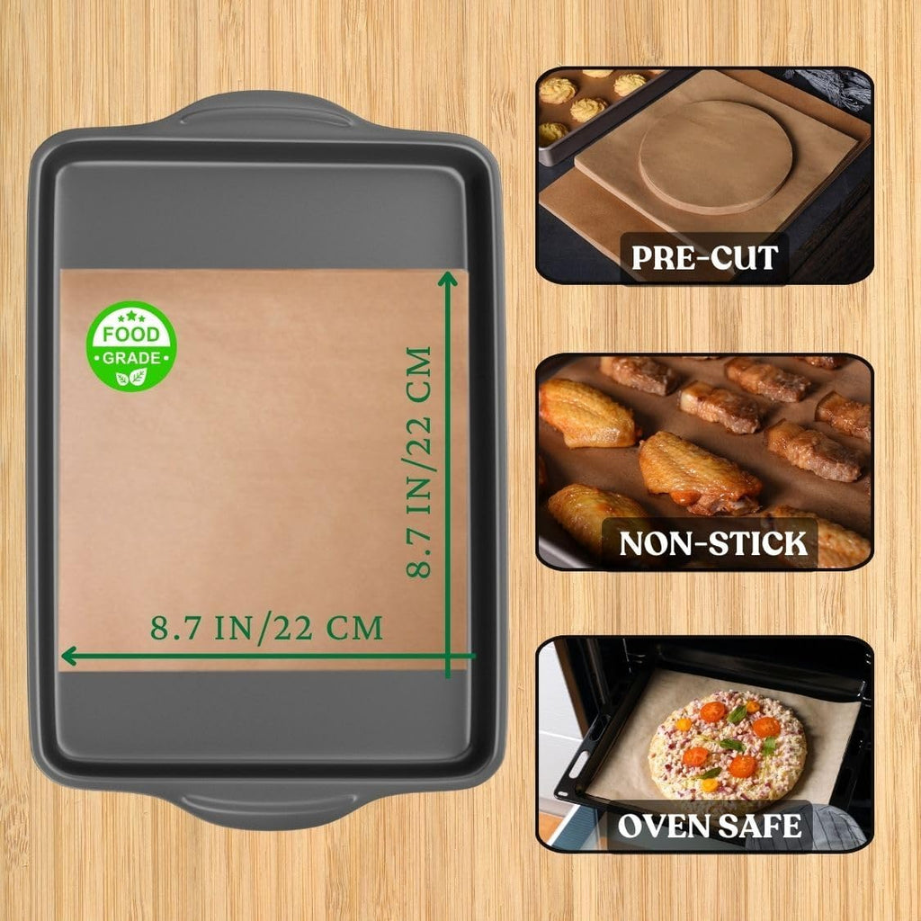 Skiennix Parchment Paper Baking Sheets - 100 Pcs Non-Stick Precut 9x9 Inches for Baking & Grilling