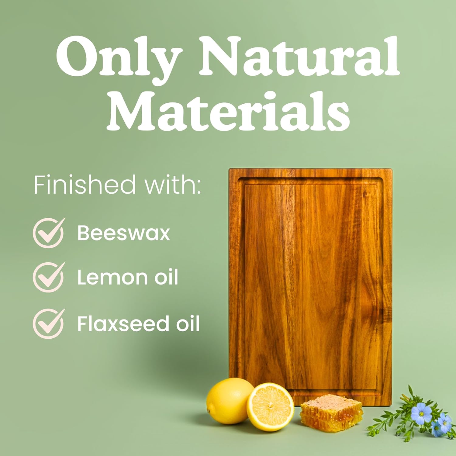 Ziruma Non-Toxic Wood Cutting Board | Conditioned with Natural Beeswax & Flaxseed Oil | 16" x 11" Acacia