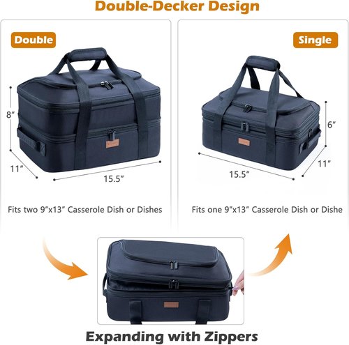 BAGSPRITE Expandable Insulated Casserole Carrier - Thermal Tote for Hot or Cold Food | Fits 9" x 13" Dish