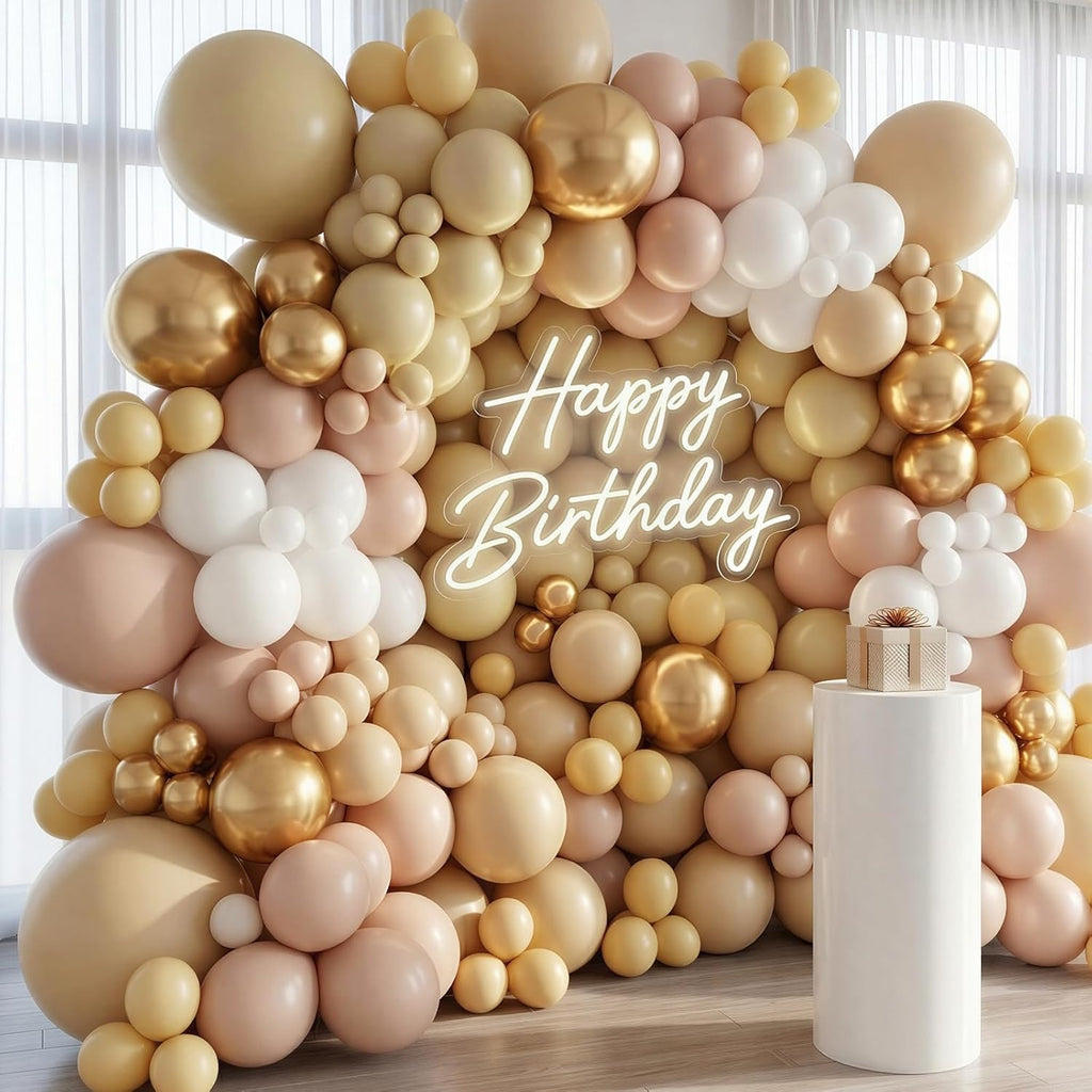 RUBFAC Light Brown Latex Balloon Kit - 129pcs in Various Sizes for Birthday, Baby Shower & Wedding Decor