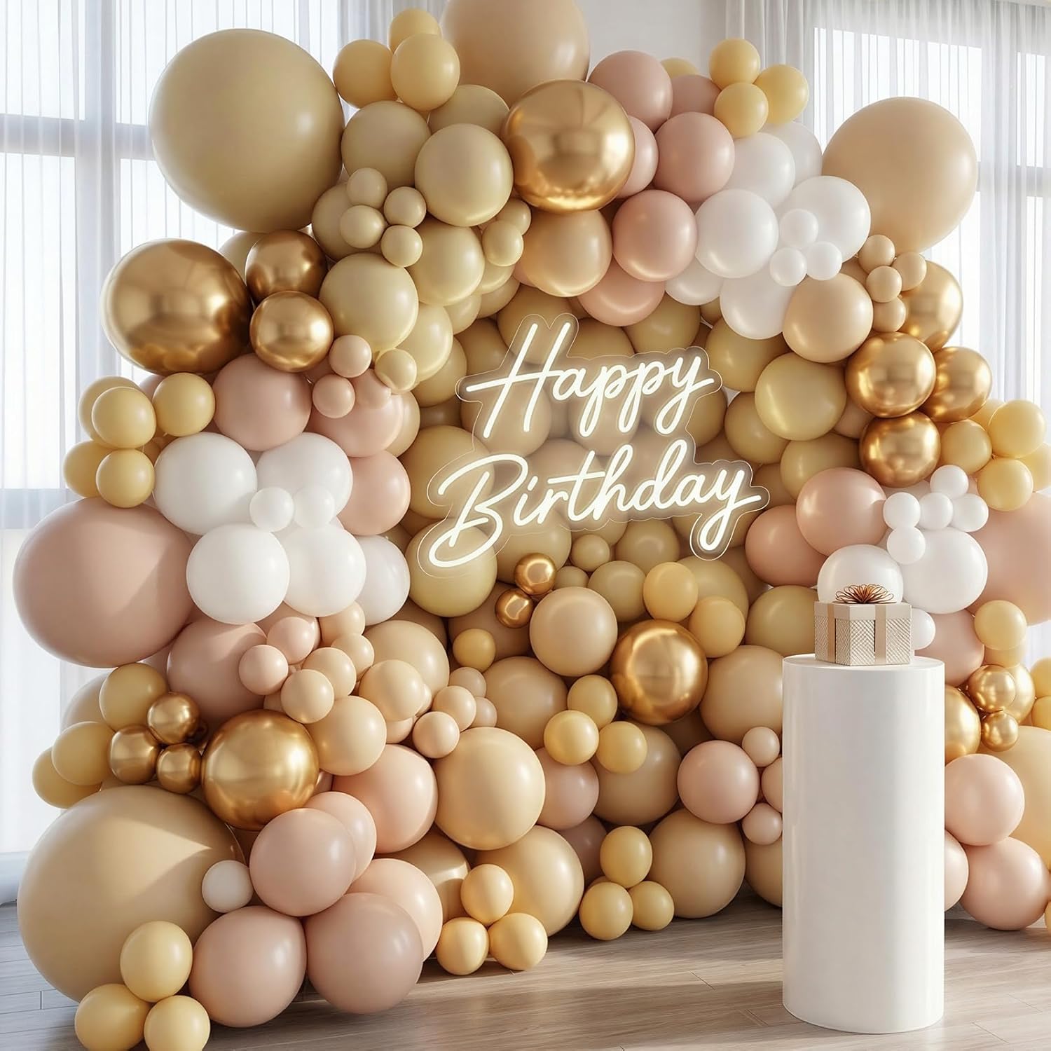 RUBFAC Light Brown Latex Balloon Kit - 129pcs in Various Sizes for Birthday, Baby Shower & Wedding Decor