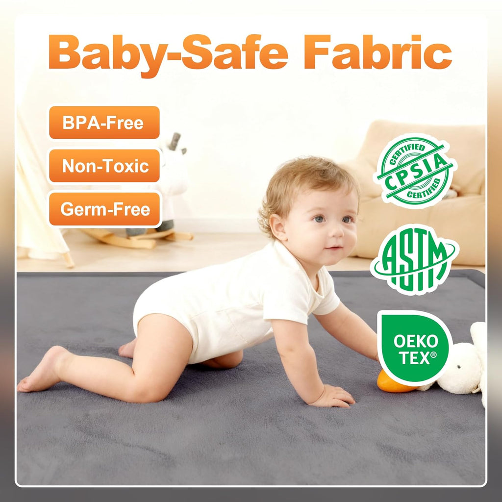 Ultra Soft Baby Play Mat - 50"x50" Non-Slip Memory Foam Tummy Time Mat | Water-Repellent Coral Velvet
