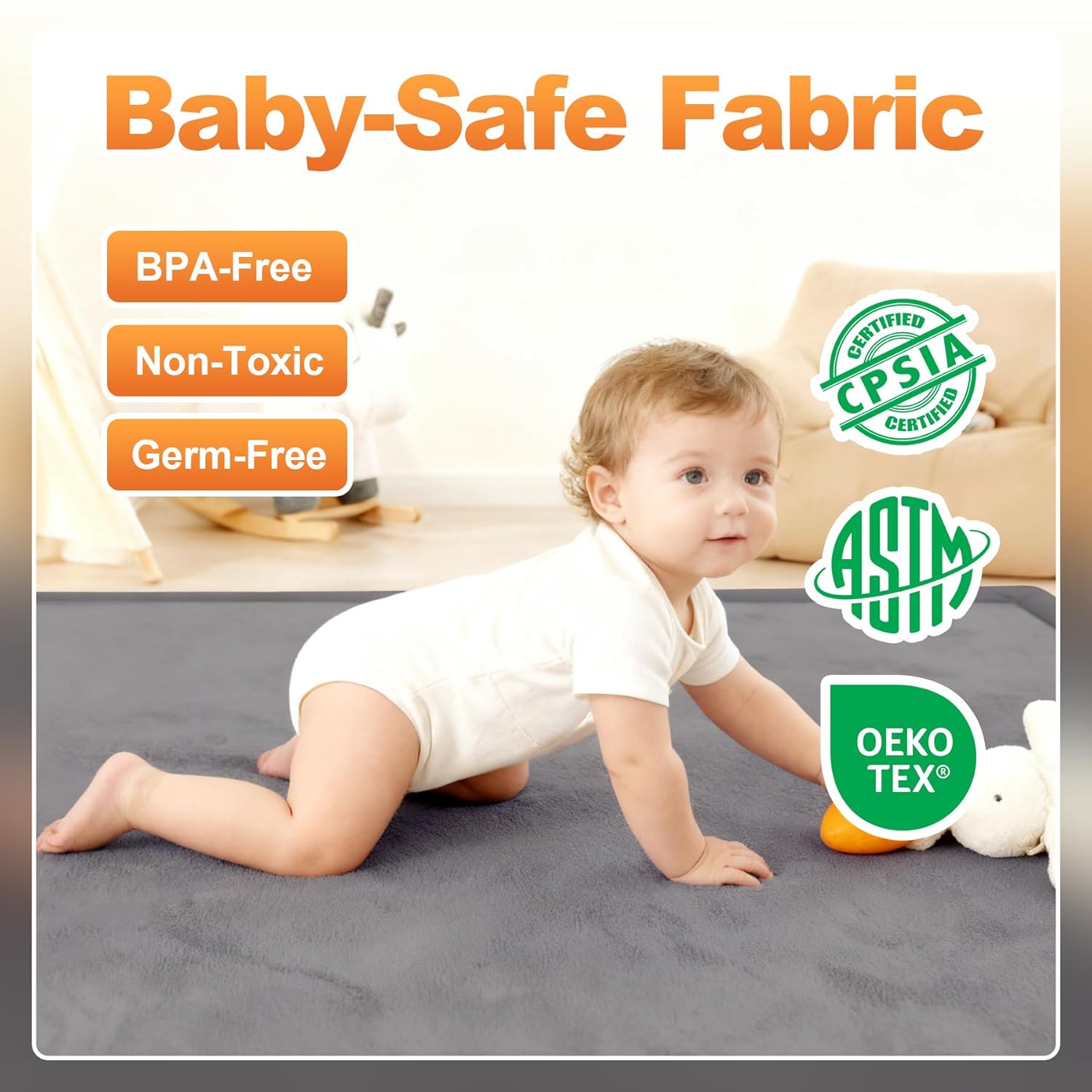 Ultra Soft Baby Play Mat - 50"x50" Non-Slip Memory Foam Tummy Time Mat | Water-Repellent Coral Velvet
