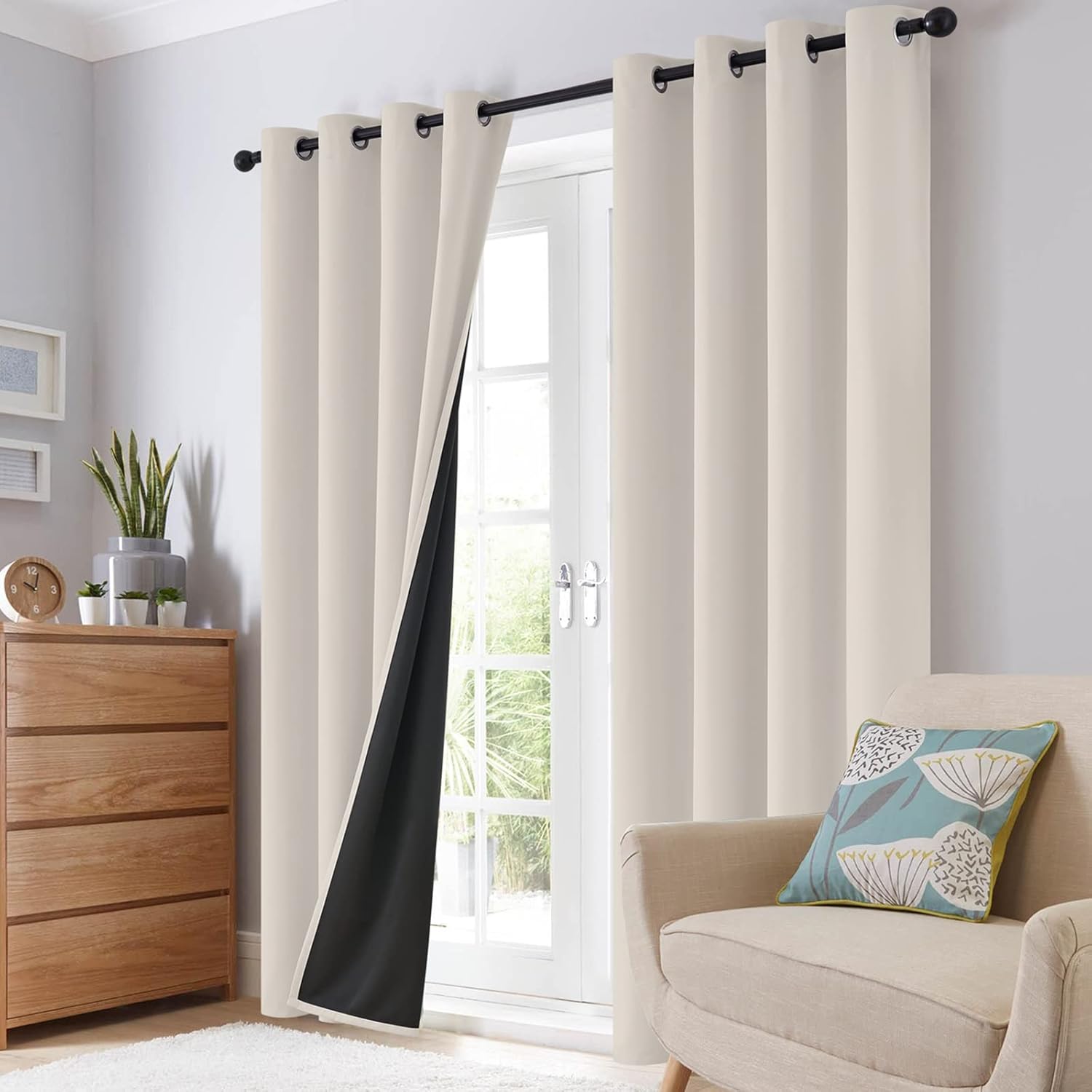 SimpleHome 100% Blackout Curtains - Thermal Insulated Grommet Drapes, Cream, 52 x 84 Inch, 2 Panels