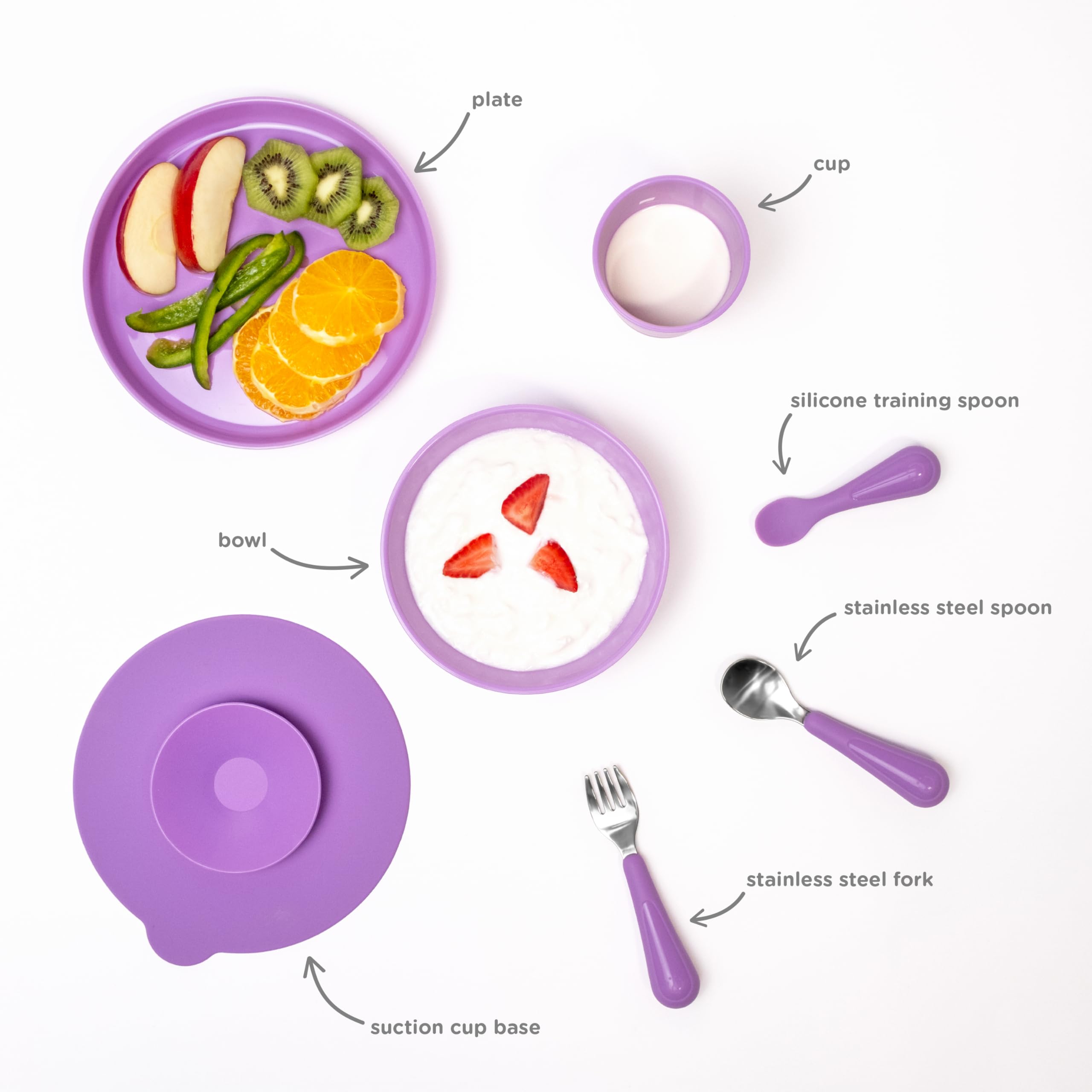 Ubbi Food-Grade Non-Toxic Toddler Feeding Set with Interchangeable Suction Base, Stainless Steel Utensils, BPA-Free, Stackable and Dishwasher-Safe, Self-Feeding for Baby-Led Weaning, Green