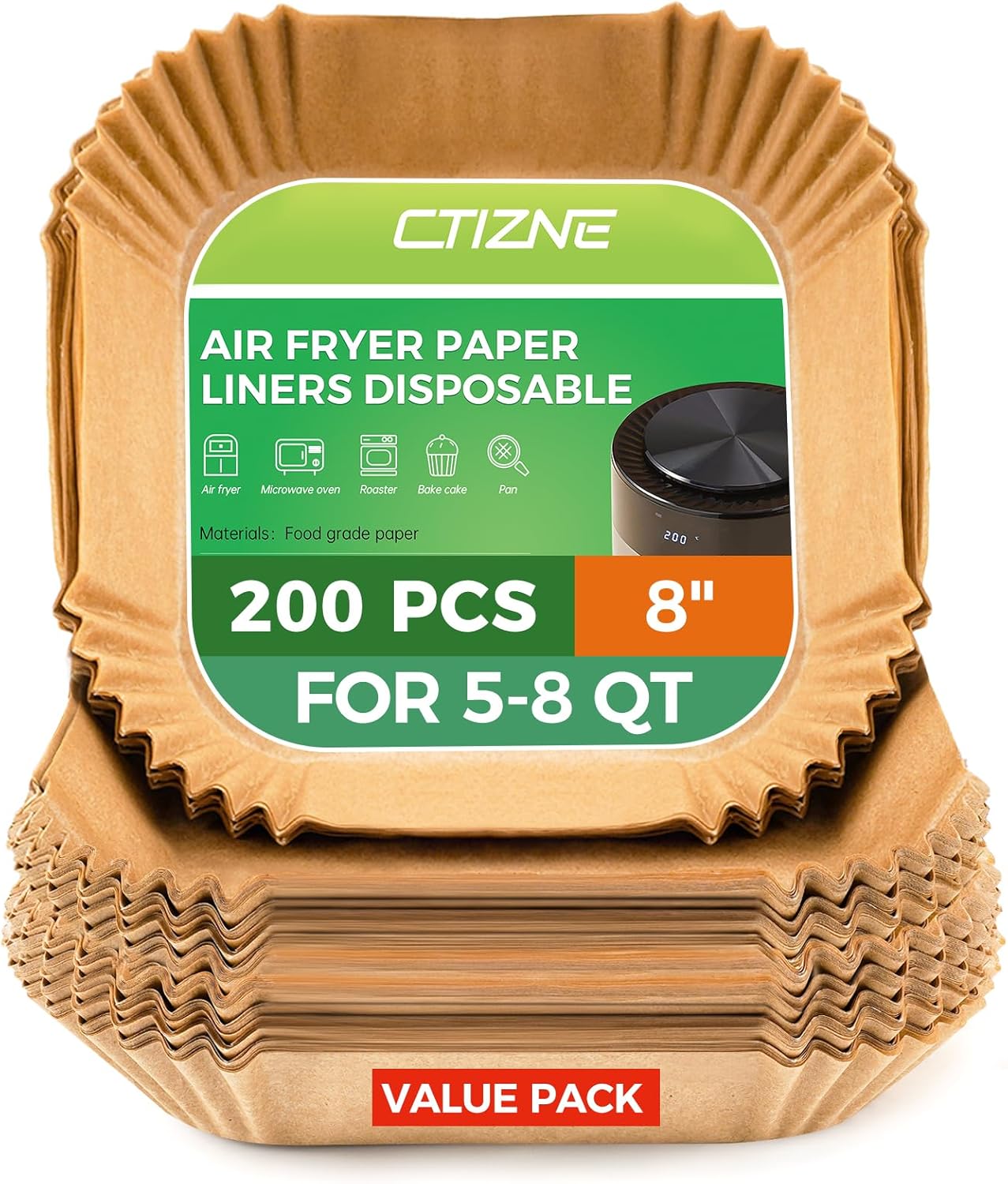 Air Fryer Liners - 200 Pcs Unbleached Parchment Paper, Non-Stick & Waterproof for 5-8 QT Baskets