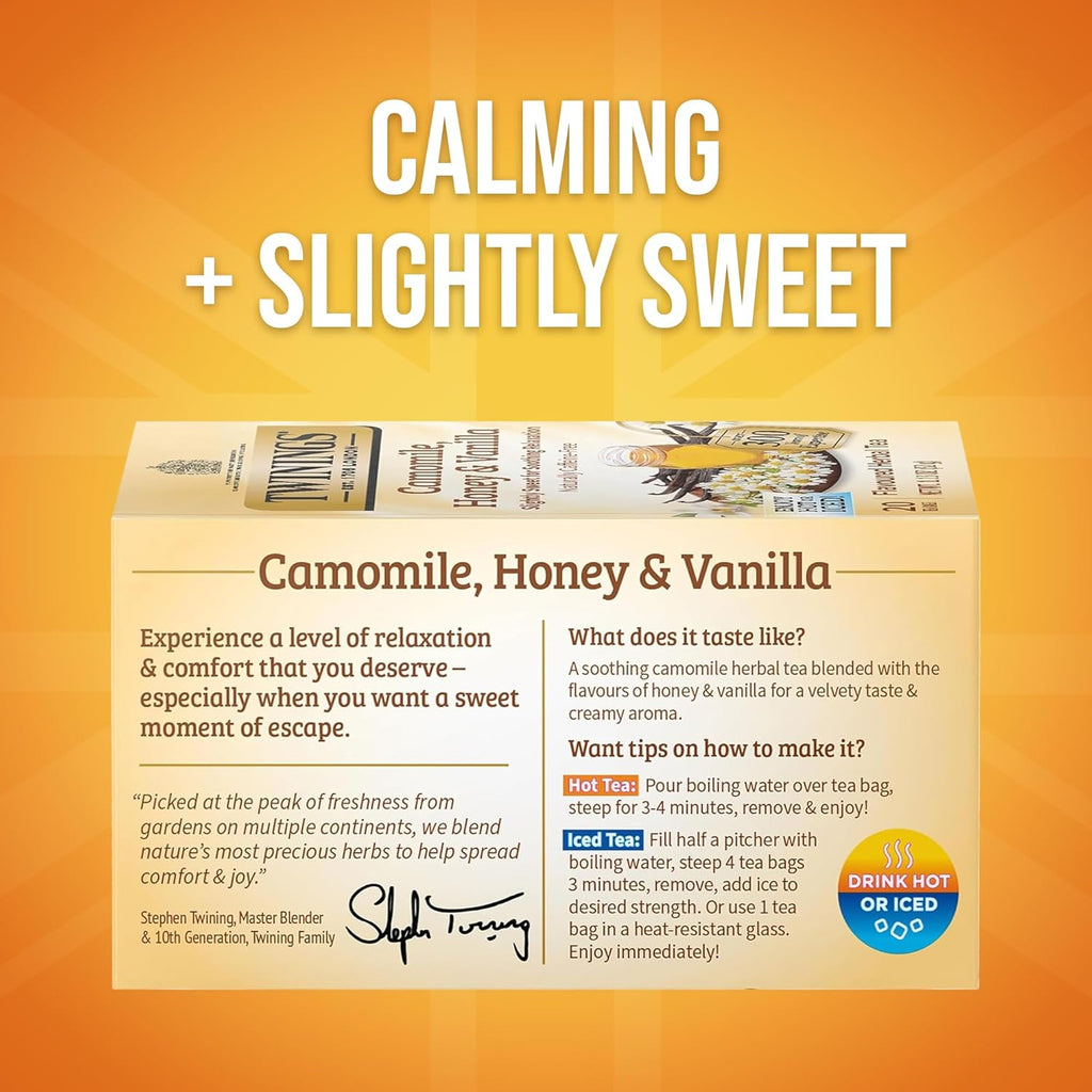 Twinings Herbal Tea - Camomile, Honey & Vanilla - Naturally Caffeine-Free, 20 Individually Wrapped Bags
