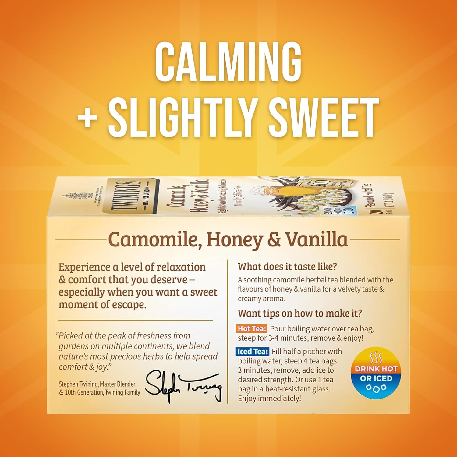 Twinings Herbal Tea - Camomile, Honey & Vanilla - Naturally Caffeine-Free, 20 Individually Wrapped Bags