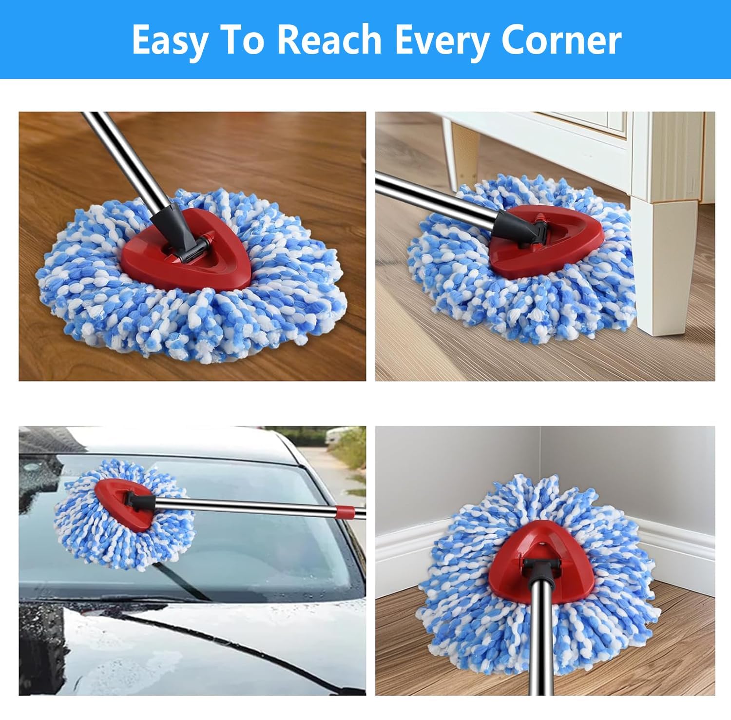 [5 Pack] 2-Tank Spin Mop Replacement Heads, 100% Microfiber, Compatible with O-Cedar EasyWring, Machine Washable & Easy to Replace, Highly Absorbent Refills for Household Floor and Car Cleaning