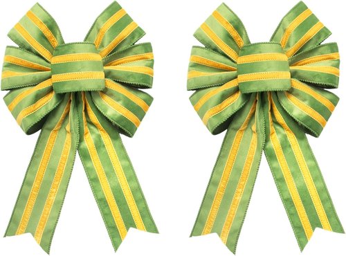 Hying Easter Wreath Bows - 2-Piece Yellow Green Striped Burlap Decor for Front Door & Parties