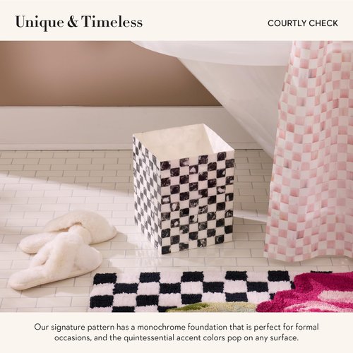 MACKENZIE-CHILDS Capiz Waste Bin, Decorative Bathroom and Bedroom Trash Can, Black-and-White Courtly Check