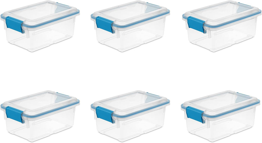 Sterilite 7.5 Qt Gasket Box - Stackable Storage Bin with Latching Lid for Organized Spaces | Clear, 6-Pack