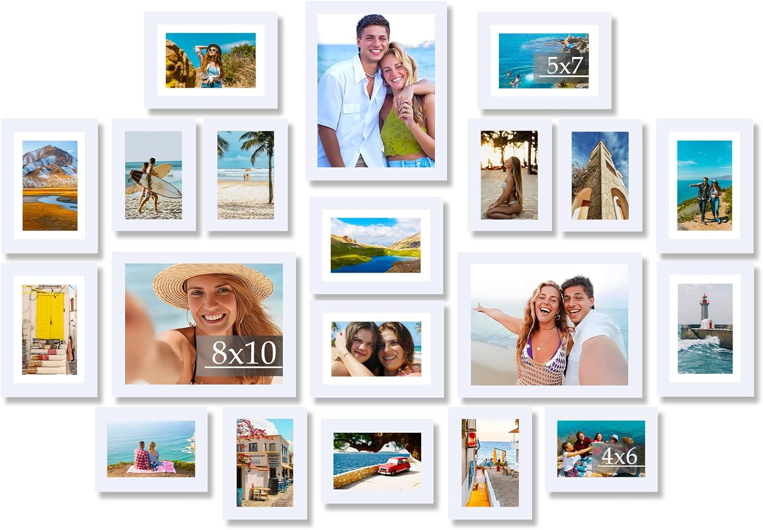 Regine Switzerland Picture Frames Collage Set - 20 Packs for Wall Decor & Tabletop Display | Multi-Sized White Frames