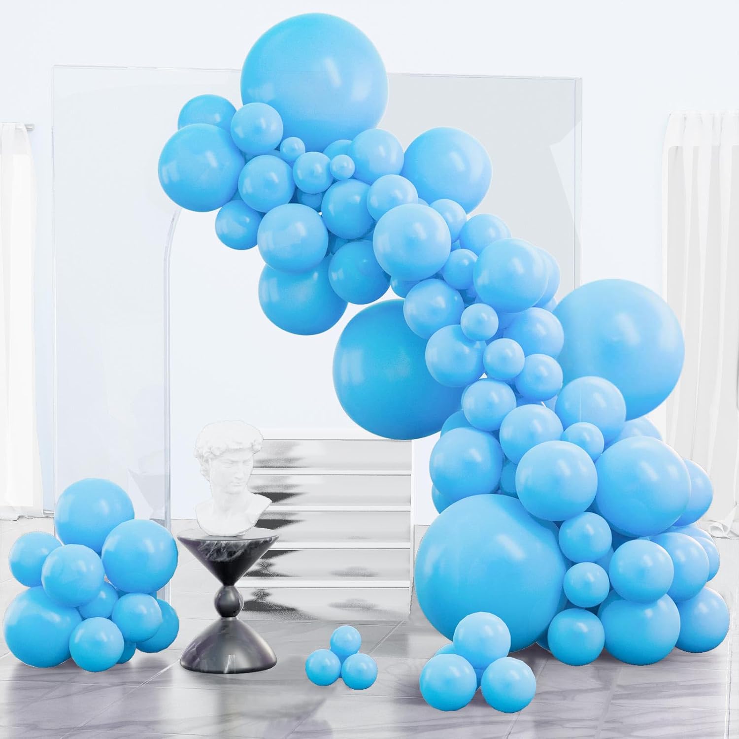 PartyWoo Light Blue Balloons - 152-Piece Baby Pastel Blue Balloon Arch Kit | Various Sizes for Celebrations