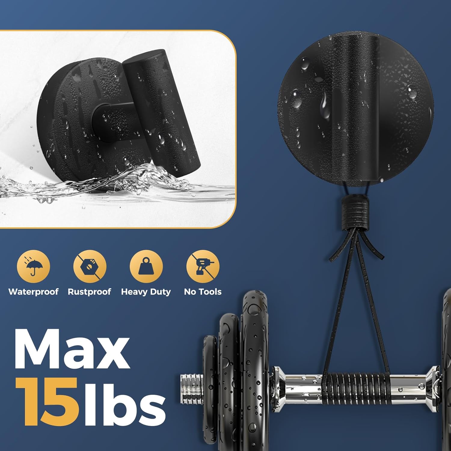 Skiennix Heavy Duty Suction Cup Hooks - Removable Shower Hooks for Glass, Tile & Mirror - 4 Pack (Black)