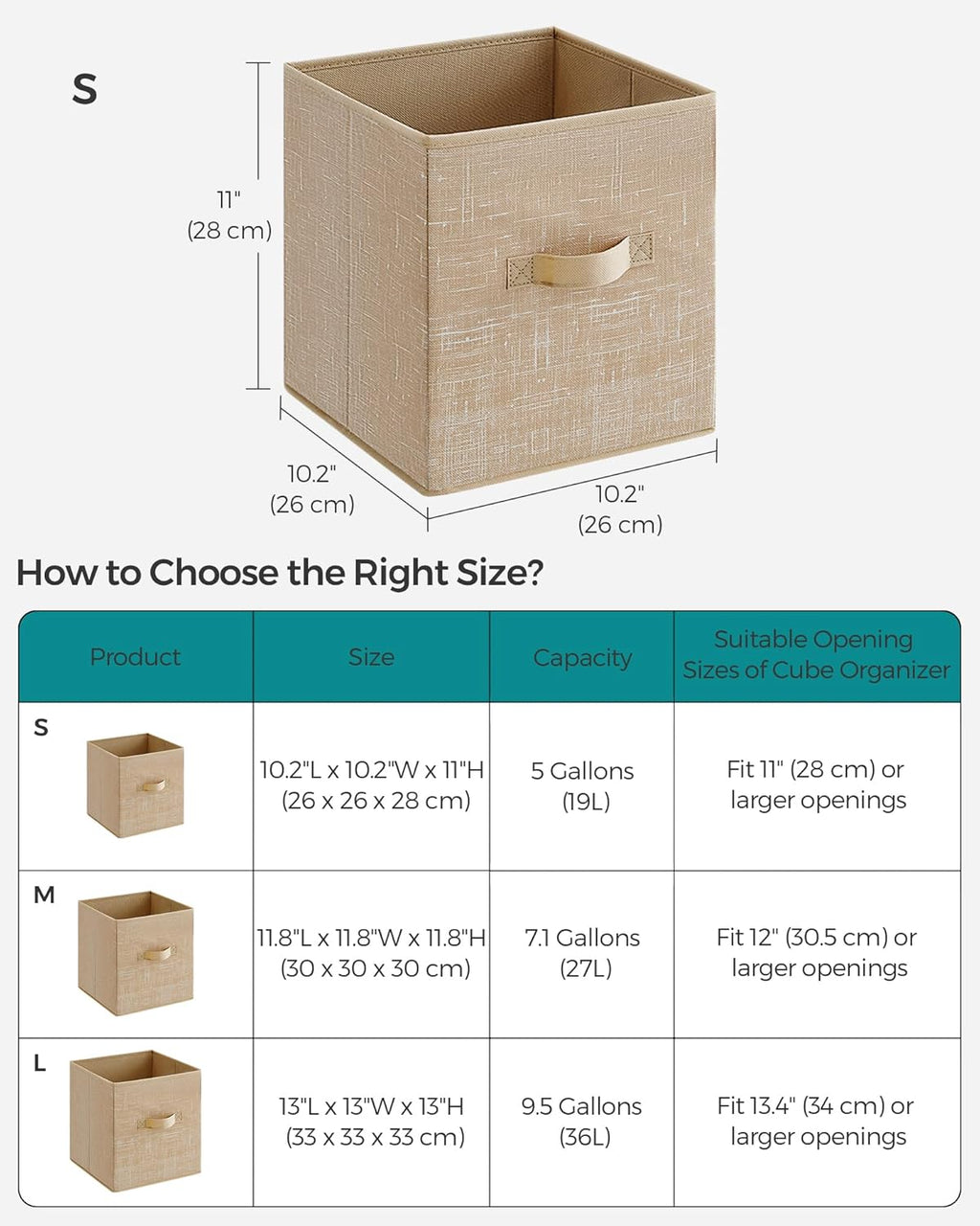 SONGMICS Storage Cubes - 11-Inch Foldable Non-Woven Fabric Bins with Double Handles | Set of 6 in Sand Beige