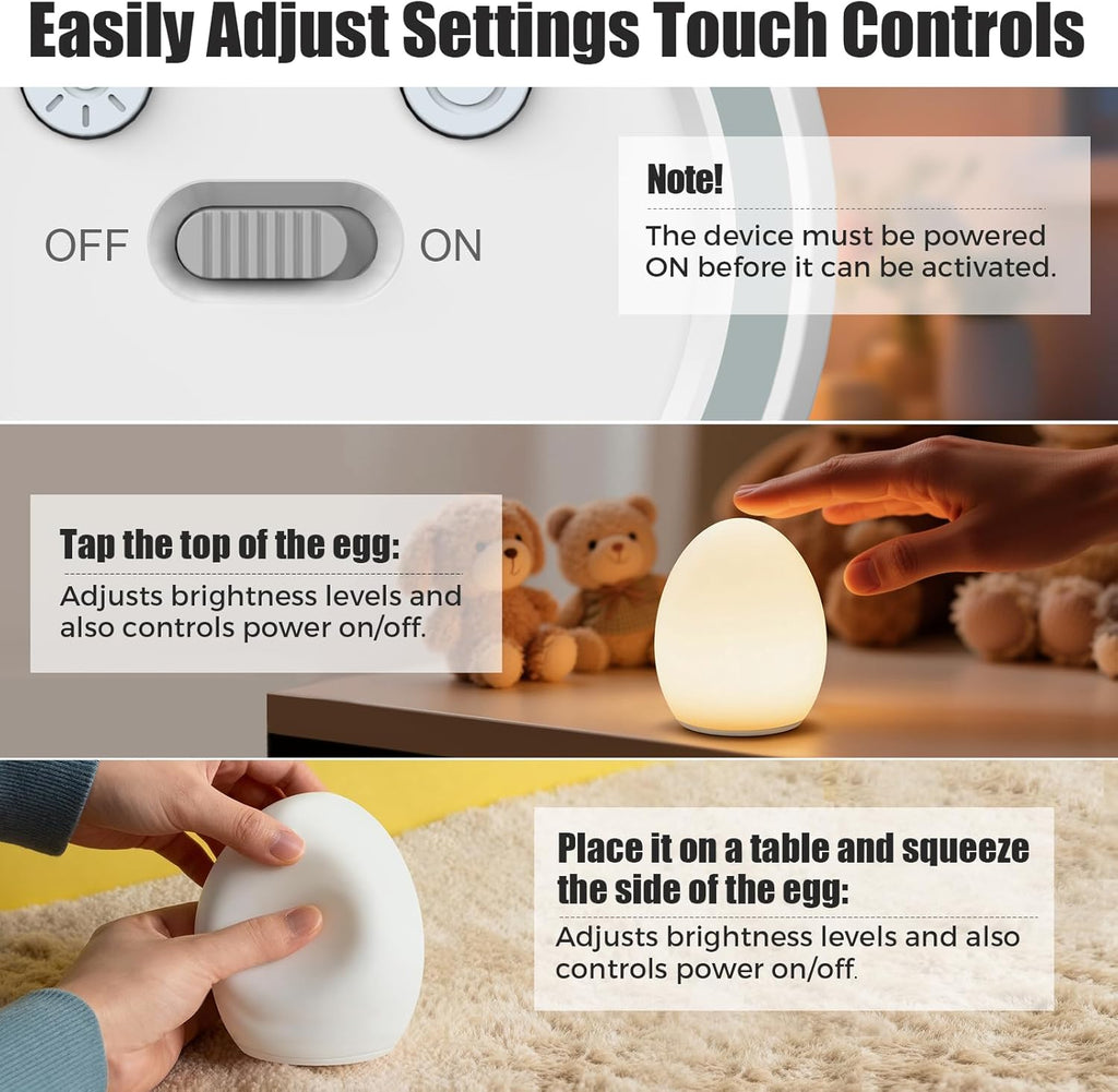 Skiennix Baby Night Light - Portable Silicone Egg Lamp with 11 Color Options | BPA Free & Eye-Caring