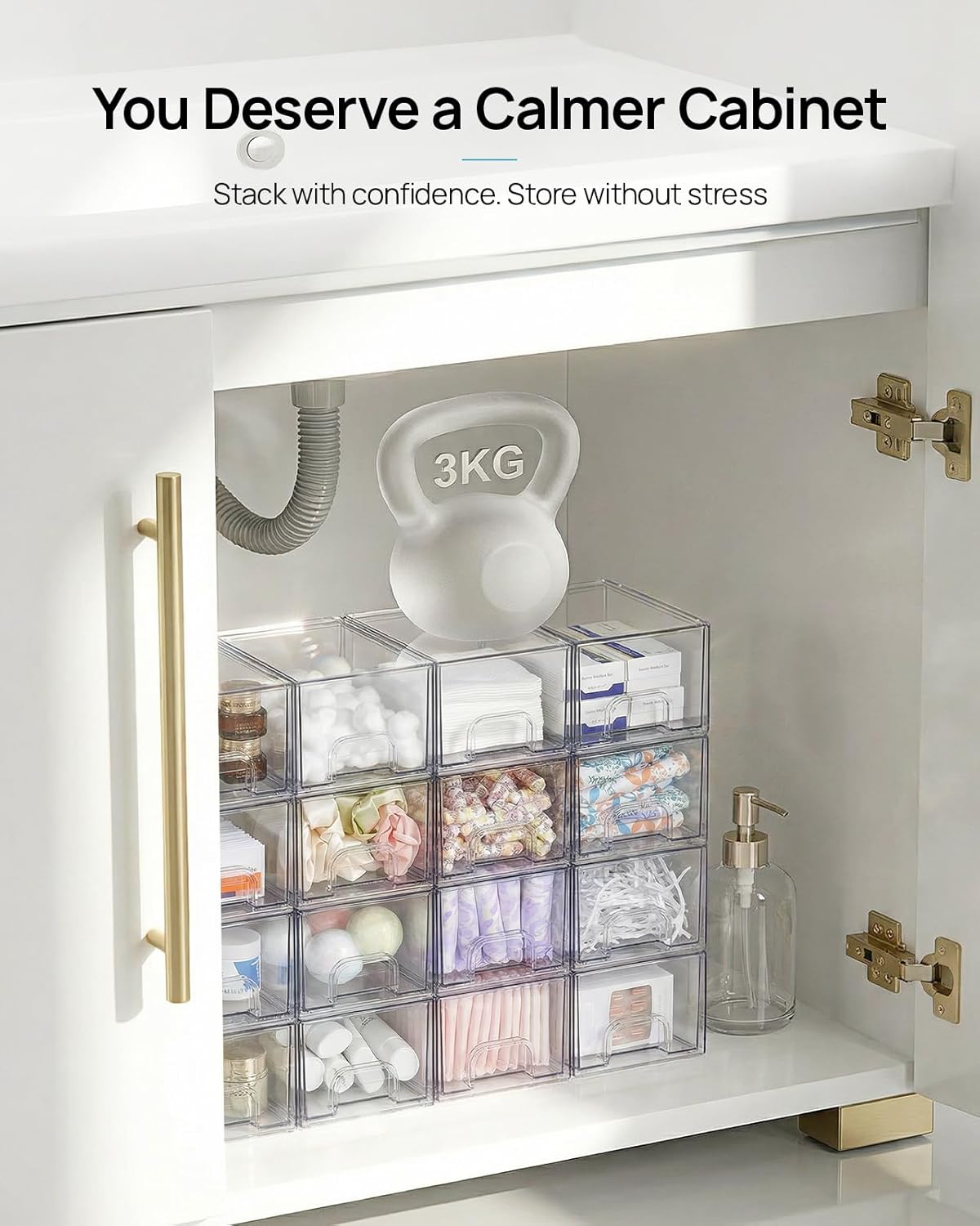 Vtopmart Stackable Clear Storage Drawers - Acrylic Makeup Organizer Bins for Bathroom & Kitchen | 2 Pack