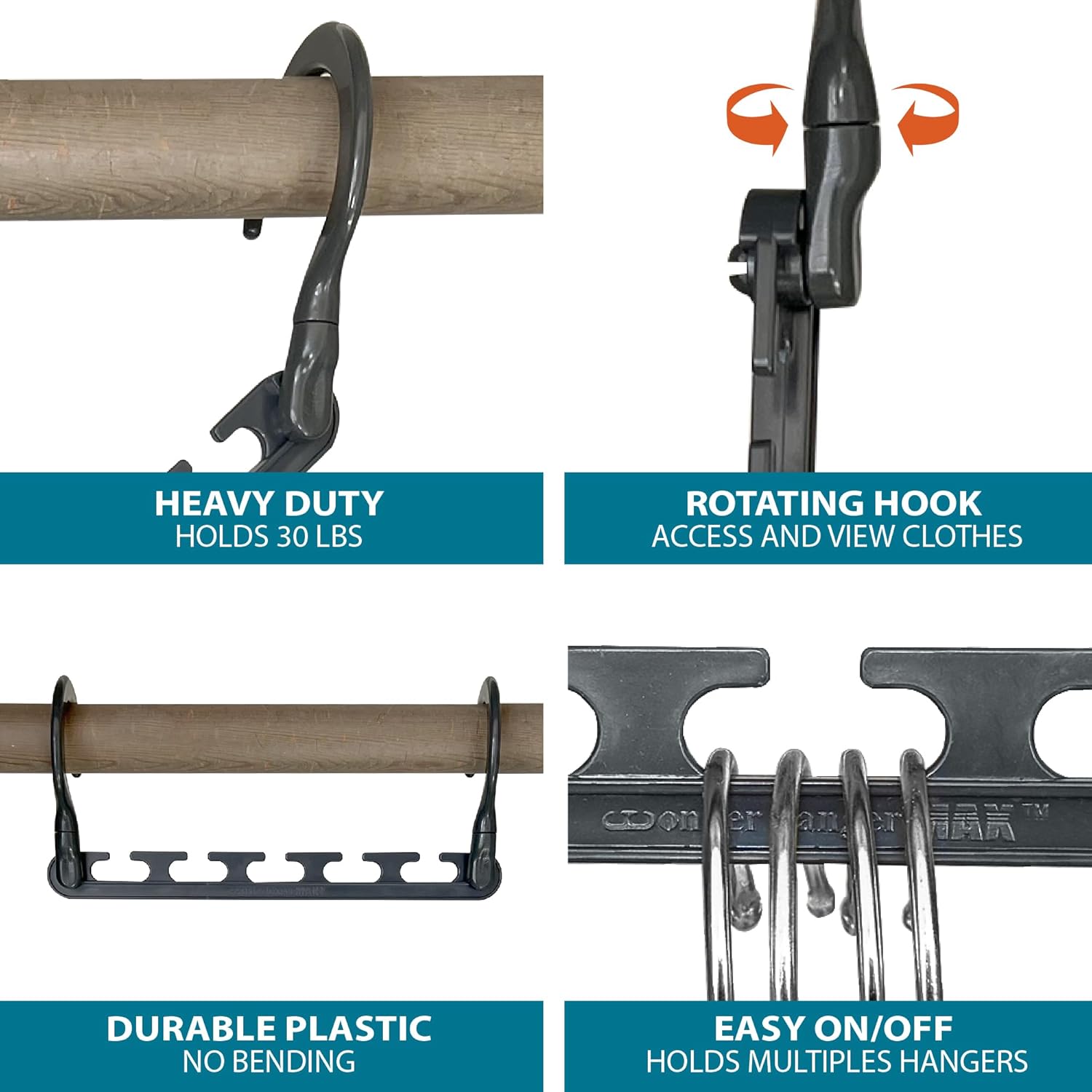 Wonder Hanger Max Space-Saving Hangers - 10-Pack with 360° Swivel Hooks | Ideal for Dorms & Closets - Grey