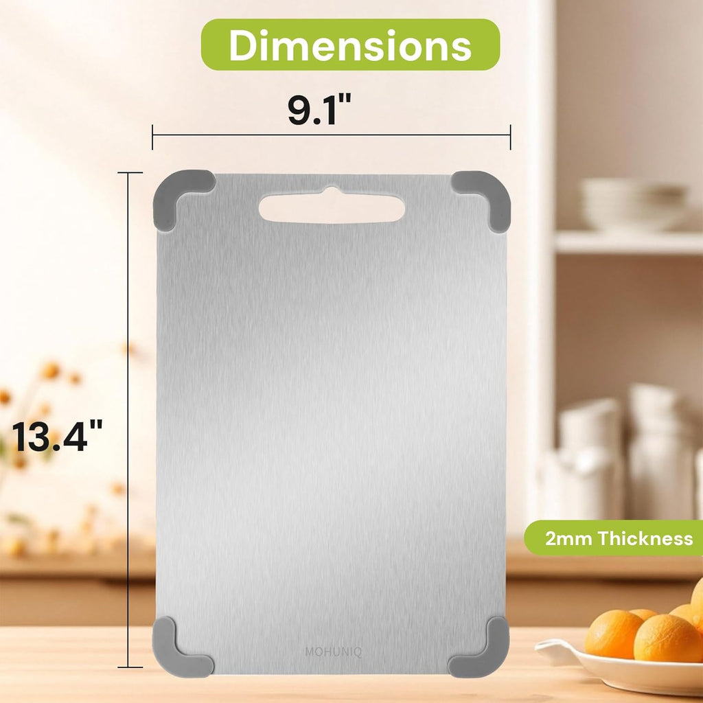 Stainless Steel Cutting Board - Dishwasher Safe Double-Sided Metal Chopping Board | 13.4" x 9.1"