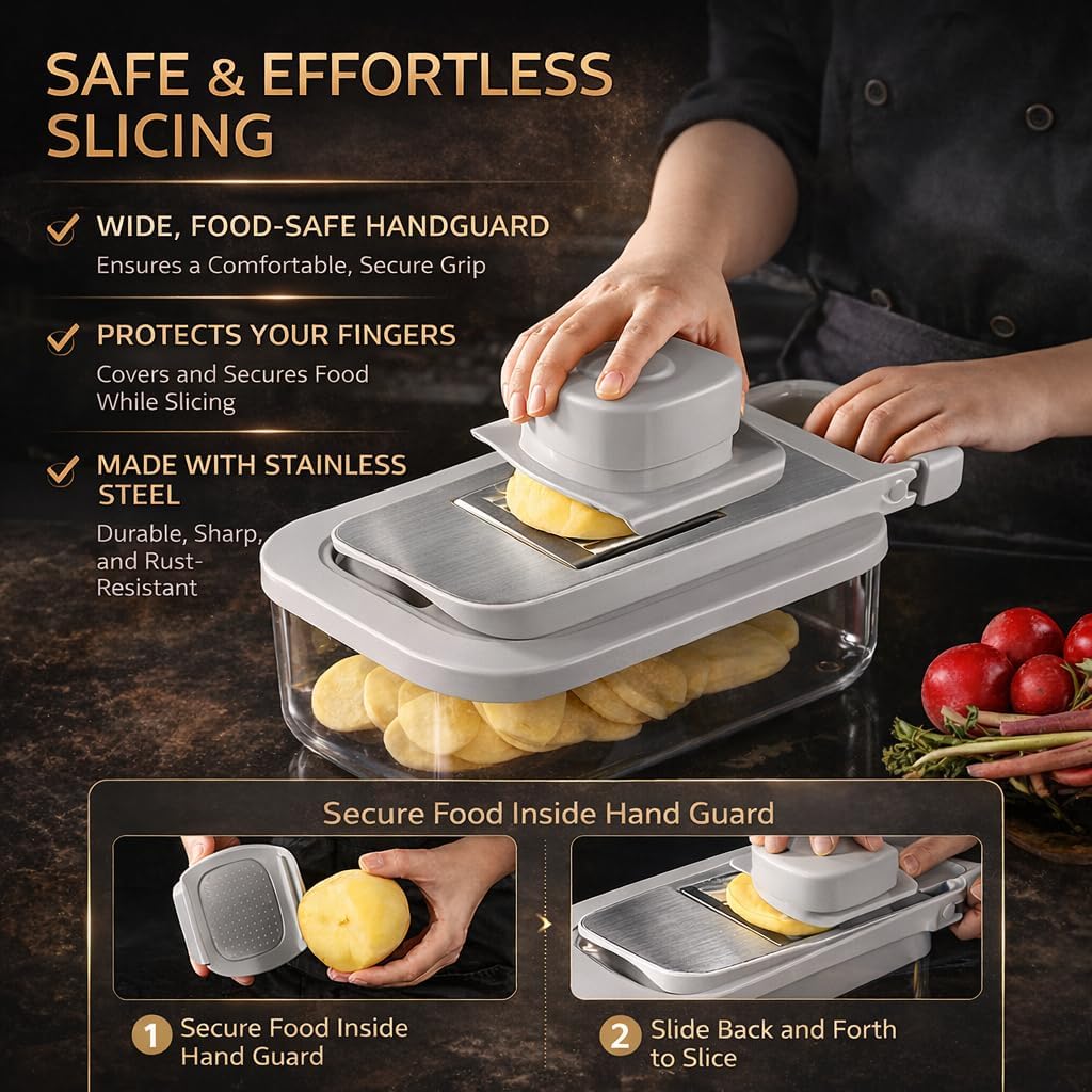 Skiennix All-in-One Food Chopper - 9-in-1 Vegetable Slicer with Interchangeable Blades & BPA-Free Container
