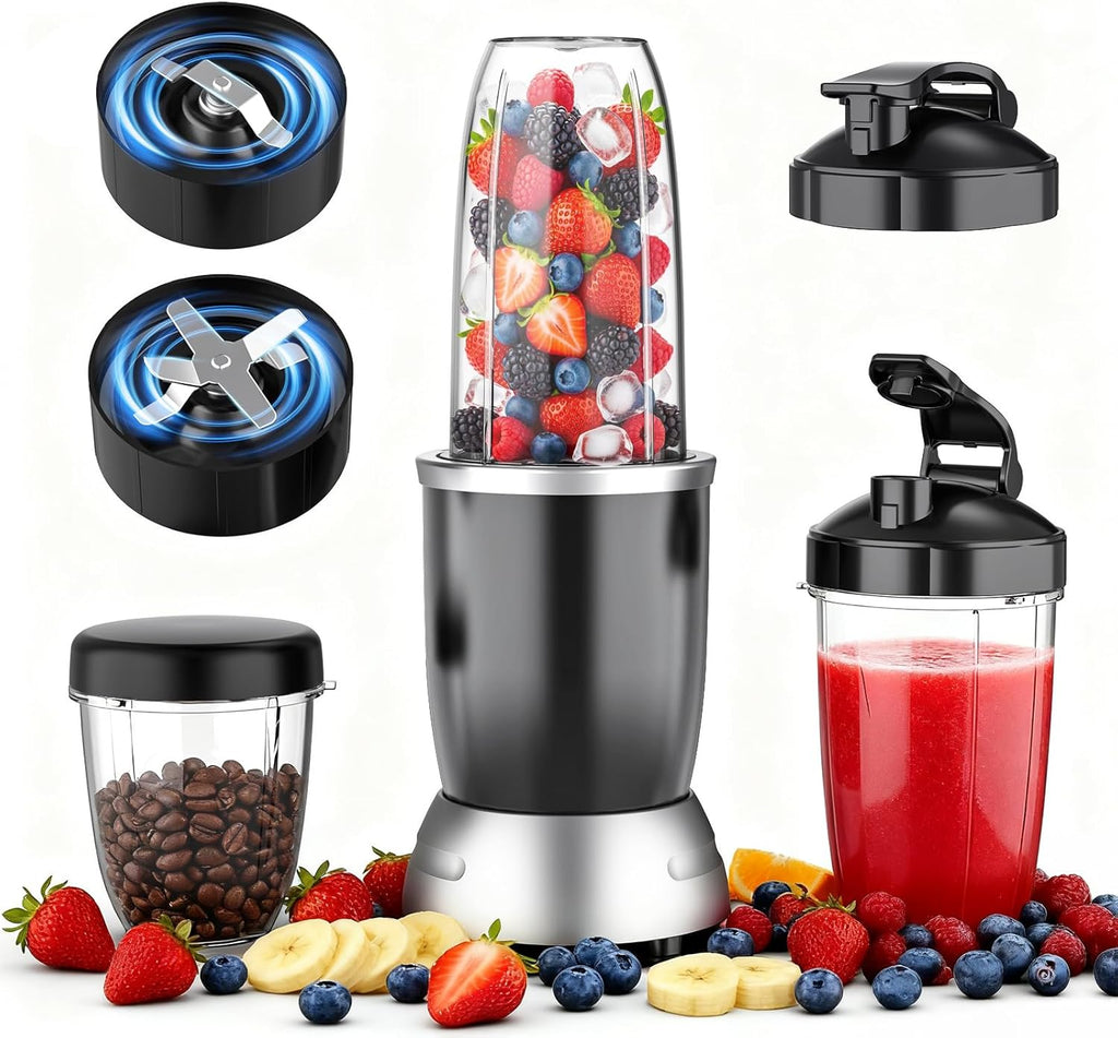 **Smoothie Blender | 25000 RPM Portable Countertop Blender with 37oz, 32oz, 23oz Cups & 3 Lids**