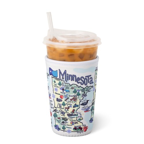 Swig Life Medium Iced Cup Coolie, Standard 22oz Iced Coffee Cup Insulator Sleeve with Handle, Neoprene Insulated Coolie Keeps Drinks Cold (Minnesota)