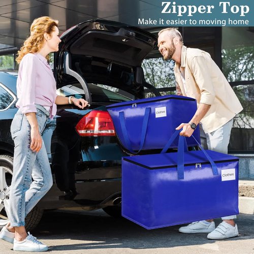 HomeHacks Moving Bags - 8-Pack Heavy Duty Storage Totes with Strong Zippers & Handles | 93L (Blue)