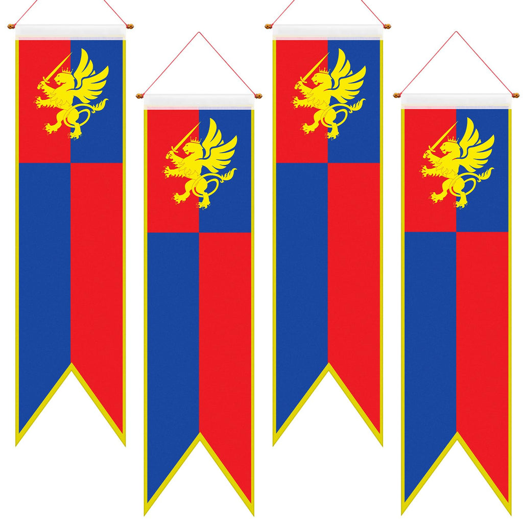 Oudain 4 ft Medieval Fantasy Pull-down Banner with Lion Design Hanging Party Bunting Banner Medieval Party Decorations Garden Cutouts Flag for Castle Theme Festival Birthday Decor(4 Pcs)