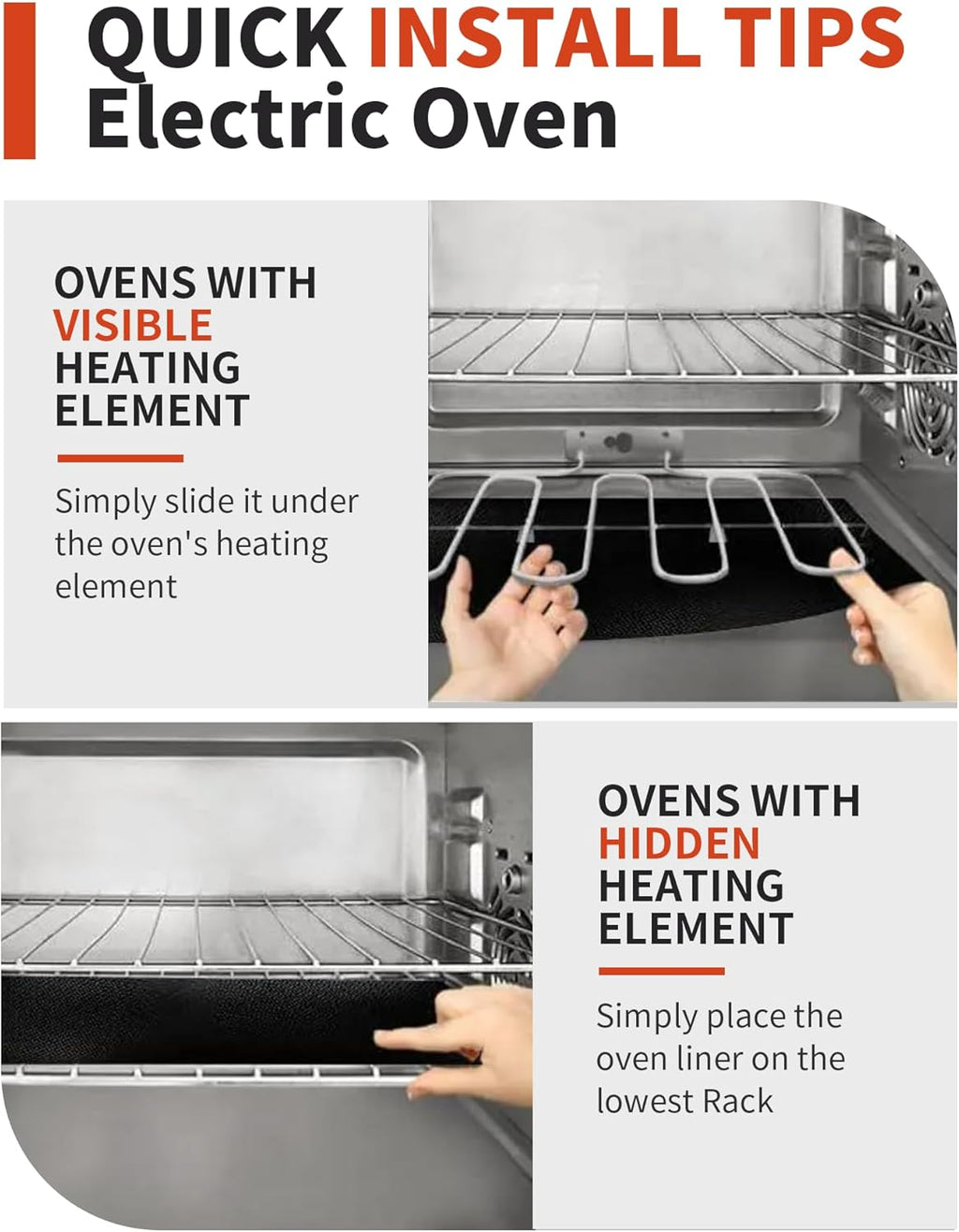 Skiennix Oven Liners - Heavy-Duty Non-Stick Mats | 3 Pack, 17x25" - BPA & PFOA Free, Dishwasher Safe, Black