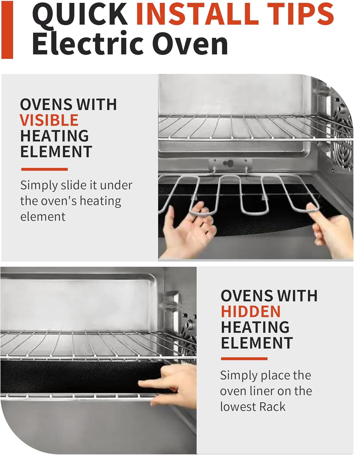 Skiennix Oven Liners - Heavy-Duty Non-Stick Mats | 3 Pack, 17x25" - BPA & PFOA Free, Dishwasher Safe, Black