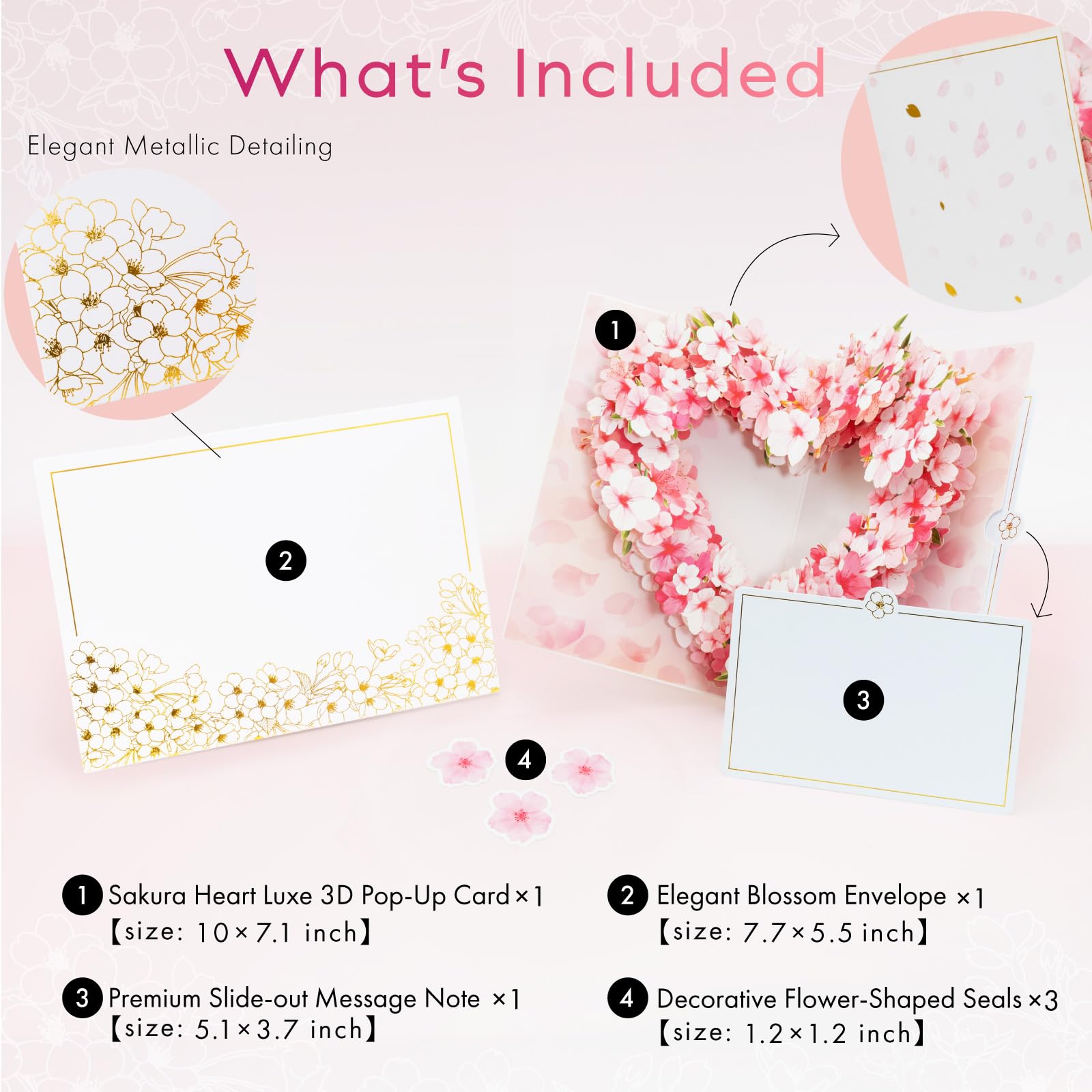 HIBINO 3D Pop-Up Sakura Heart Card | With Slide-Out Message Note | Handcrafted Floral Design | Perfect for Mother's Day, Anniversaries, Birthdays, Weddings, Valentine’s Day, and More | Designed in Japan
