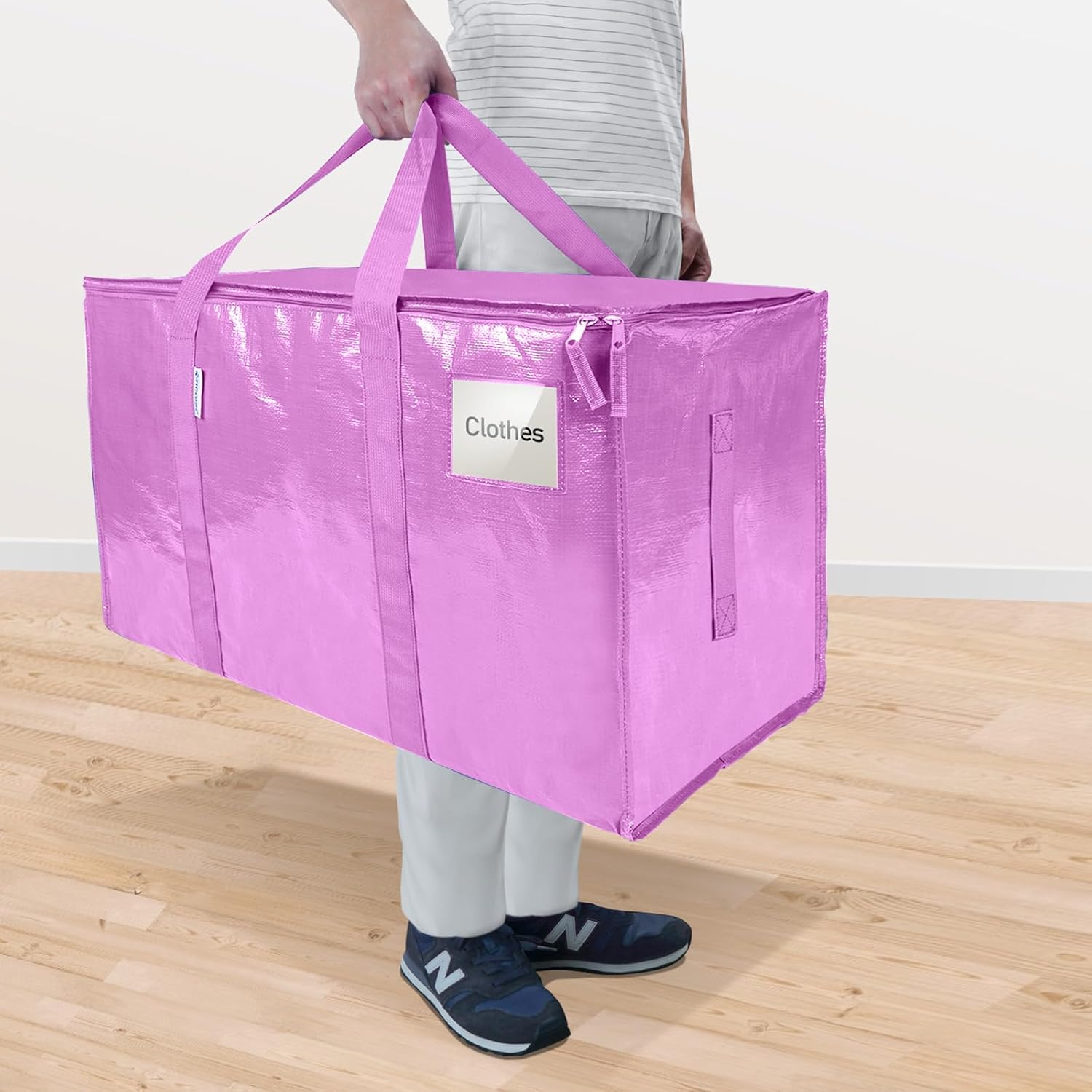 TICONN Extra Large Heavy-Duty Moving Bags - Durable Storage with Zippers & Handles | 2 Pack, Pink