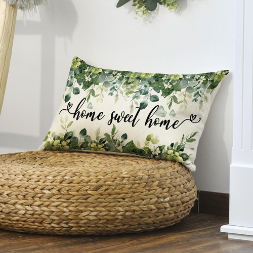 AVOIN colorlife Home Sweet Home Eucalyptus Leaves Spring Throw Pillow Cover, 12 x 20 Inch Seasonal Floral Cushion Case Decoration for Sofa Couch
