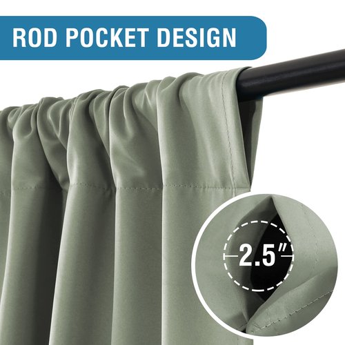 H.VERSAILTEX 100% Blackout Tie Up Valance Curtain - Balloon Shade Short Window Drape/Drapery for Bathroom 63 inches Long Rod Pocket for Small Window with Black Liner, Light Sage