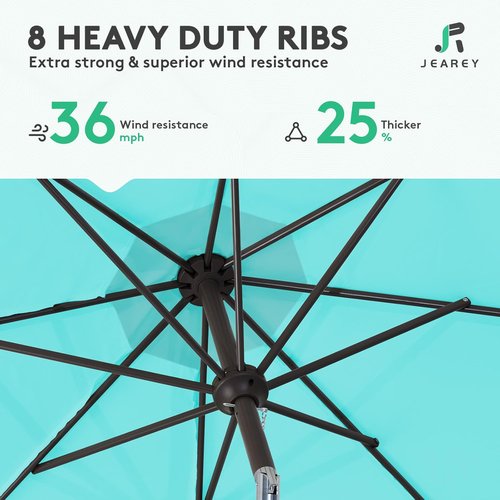 JEAREY 9FT Outdoor Patio Umbrella - Push Button Tilt & Crank | UV Protection, Waterproof - Peacock Blue