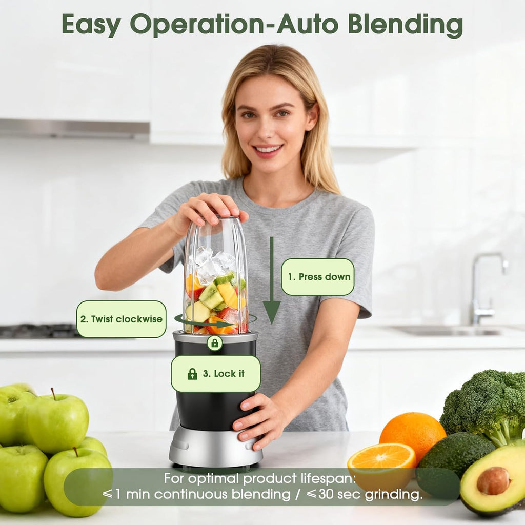 **Smoothie Blender | 25000 RPM Portable Countertop Blender with 37oz, 32oz, 23oz Cups & 3 Lids**