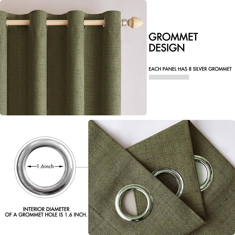MIULEE Blackout Curtains - 100% Thermal Insulated Linen Texture - Light Olive Green, 52x45 Inch (2 Panels)