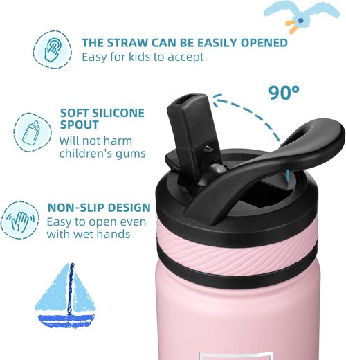 Fanhaw Insulated Kids Water Bottle - 14 Oz Stainless Steel, Leak-Proof, BPA-Free | Green Blue