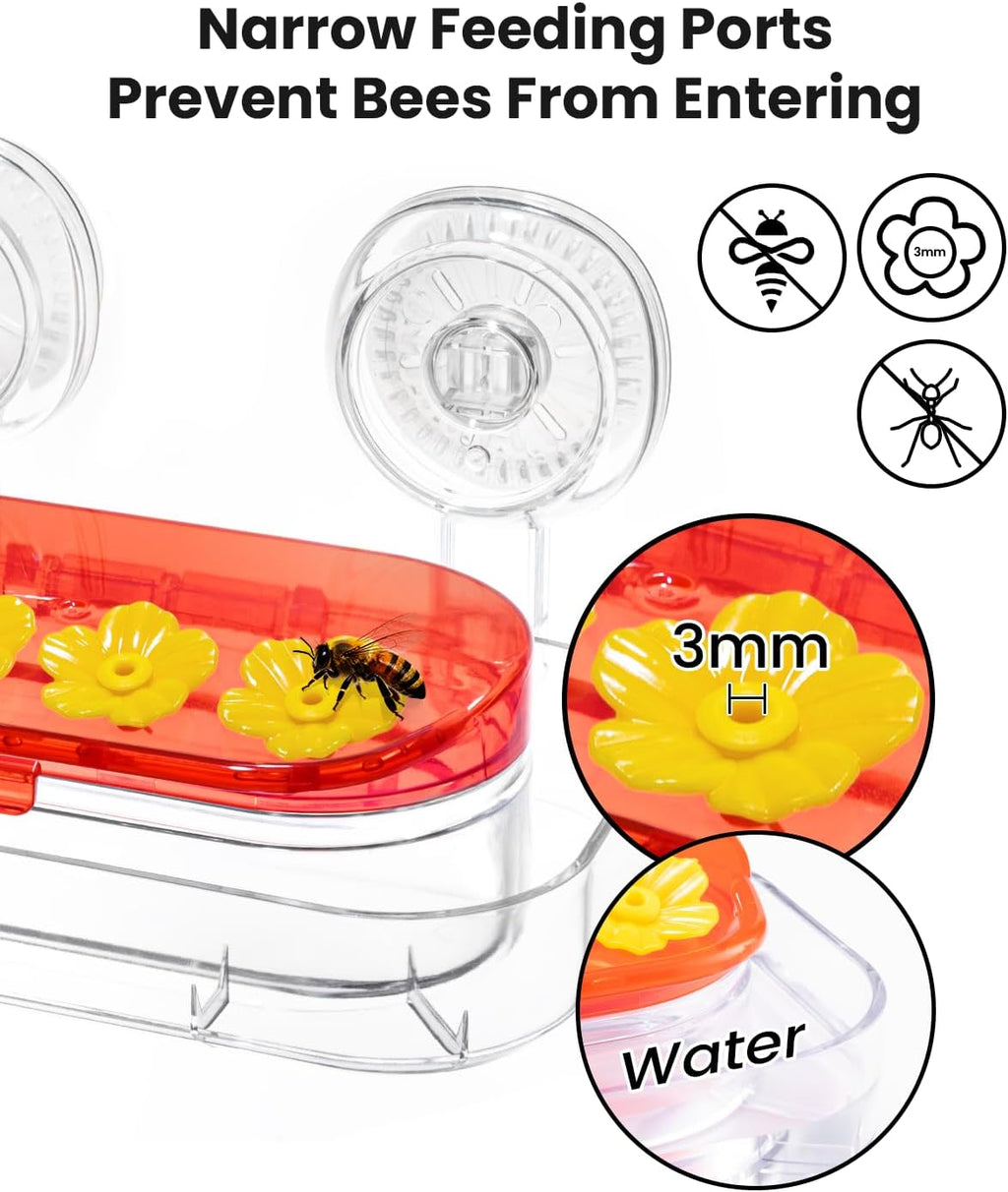 Redboat Hummingbird Feeder - 2 Pack with Strong Suction Cups & 4 Feeding Ports | Easy Clean 10oz